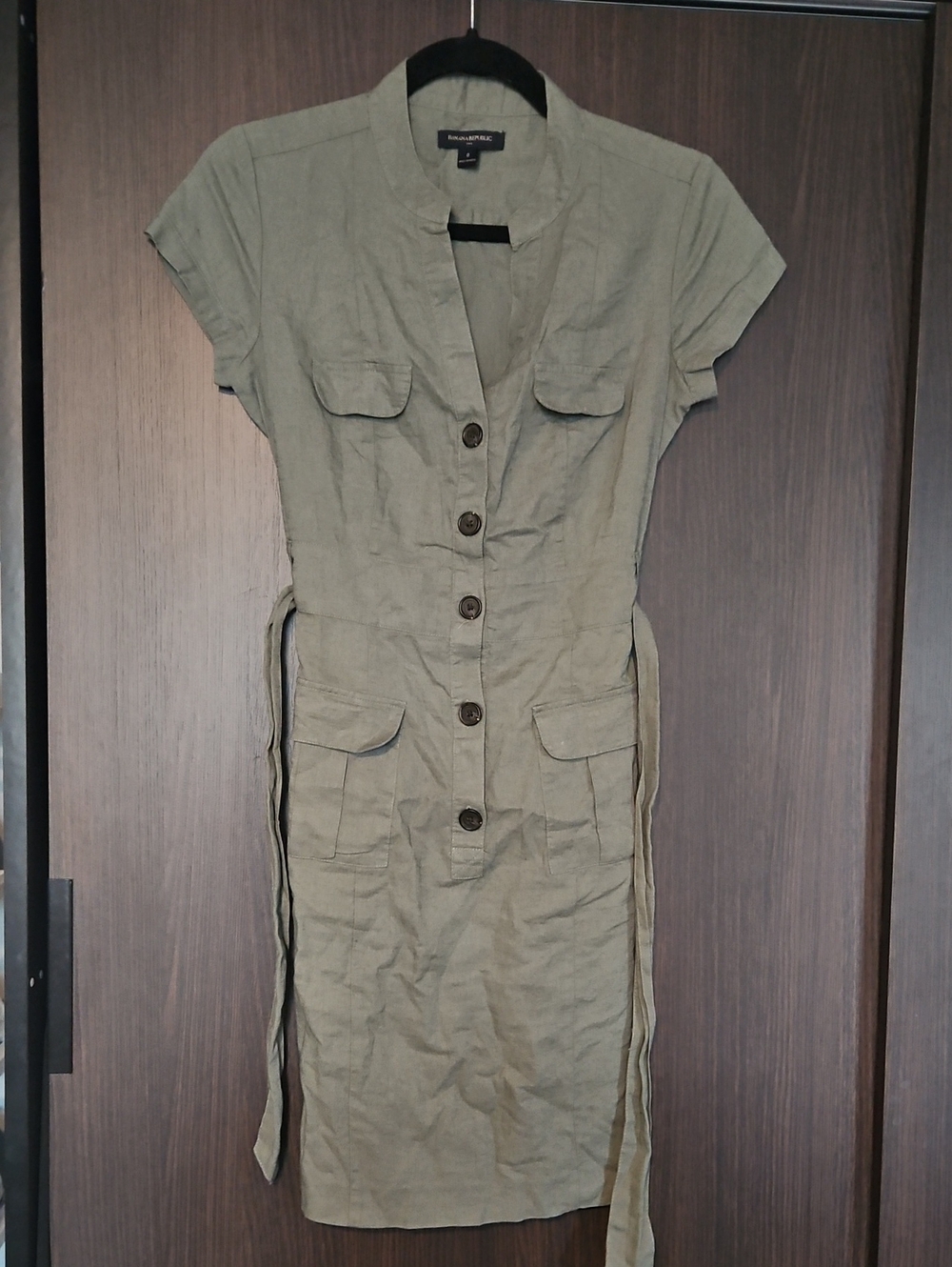 Banana Republic Olive Utility Button-Front Dress with Waist Ties